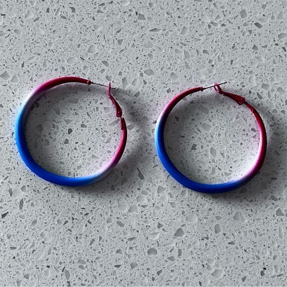 Simple & Stylish Red, White, And Blue Hoop Earrings - Picture 5 of 13